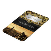 NYC Skyline Sepia B5 Blk Rib Damask Save the Date Magnet (Left Side)