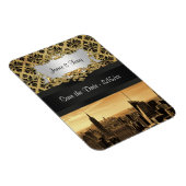 NYC Skyline Sepia B5 Blk Rib Damask Save the Date Magnet (Right Side)