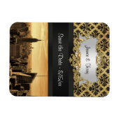NYC Skyline Sepia B5 Blk Rib Damask Save the Date Magnet (Horizontal)