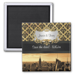 NYC Skyline Sepia B5 Blk Rib Damask Save the Date Magnet
