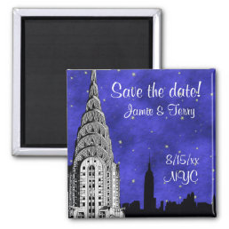 NYC Skyline Silhouette Blu Star Save Date Magnet 2