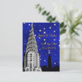 NYC Skyline Silhouette Blue Starry Save the Date Announcement Postcard (Standing Front)