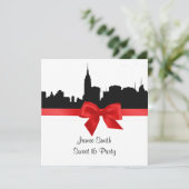 NYC Skyline Silhouette BW Red Sweet 16 SQ Invitation (Standing Front)