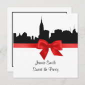NYC Skyline Silhouette BW Red Sweet 16 SQ Invitation (Front/Back)