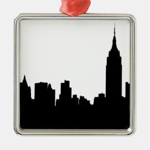 NYC Skyline Silhouette, Emp St Bldg #1 Metal Ornament