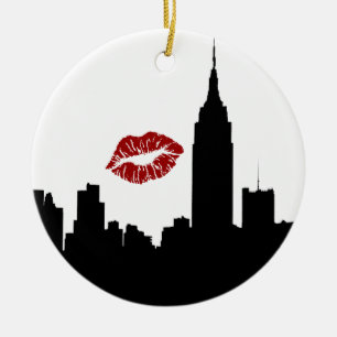 NYC Skyline Silhouette, Empire St Bldg #1 Kiss Ceramic Ornament