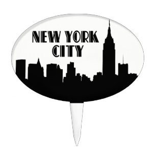 NYC Skyline Silhouette, ESB #1 BW Cake Topper