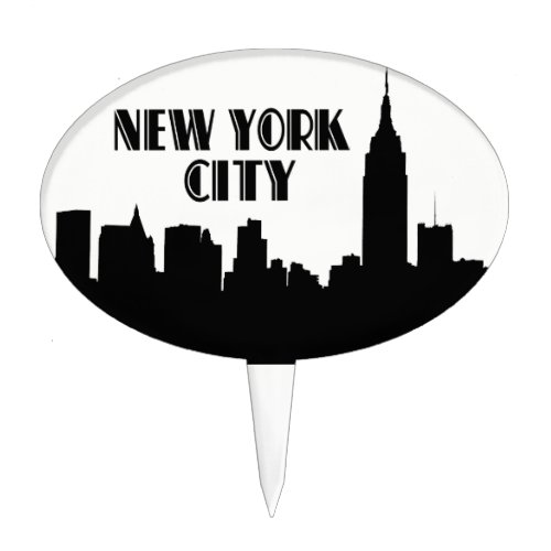 NYC Skyline Silhouette ESB 1 BW Cake Topper