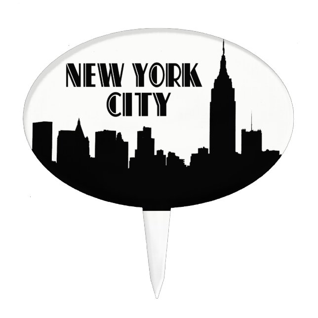 NYC Skyline Silhouette, ESB #1 BW Cake Topper (Front)