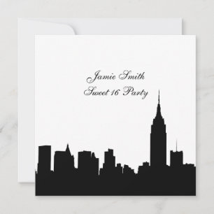 NYC Skyline Silhouette, ESB #1 BW Sweet 16 SQ Invitation