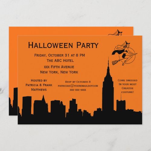 NYC Skyline Silhouette Halloween Cheeky Witch Invitation