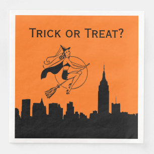 NYC Skyline Silhouette Halloween Cheeky Witch Paper Dinner Napkins