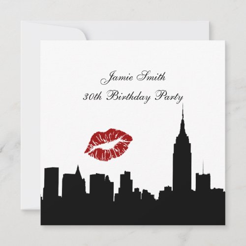 NYC Skyline Silhouette Kiss ESB 1 BW Birthday SQ Invitation