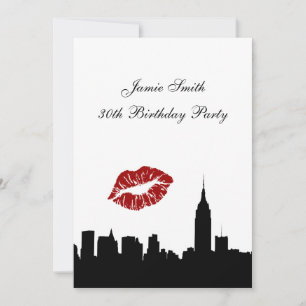 NYC Skyline Silhouette, Kiss ESB #1 BW Birthday V Invitation