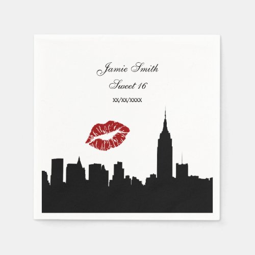 NYC Skyline Silhouette Kiss ESB 1 BW Napkins