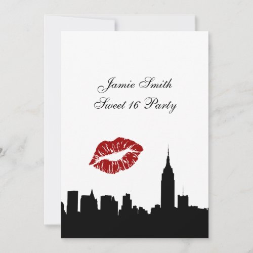 NYC Skyline Silhouette Kiss ESB 1 BW Sweet 16 V Invitation