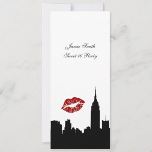 NYC Skyline Silhouette, Kiss ESB #1 BW Sweet 16 VV Invitation