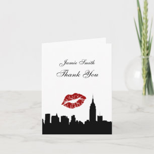 NYC Skyline Silhouette, Kiss ESB #1 BW Thank You Card