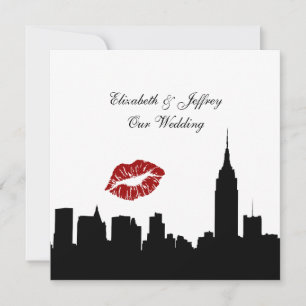 NYC Skyline Silhouette, Kiss ESB #1 BW Wedding SQ Invitation