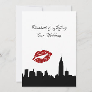 NYC Skyline Silhouette, Kiss ESB #1 BW Wedding V Invitation