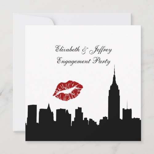 NYC Skyline Silhouette Kiss ESB 1 Engagement SQ Invitation