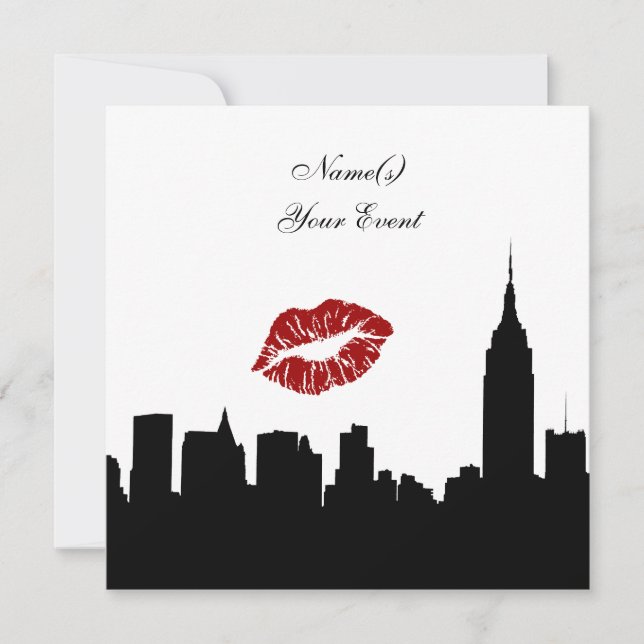 NYC Skyline Silhouette Kiss ESB #1 SQ Party Invite (Front)