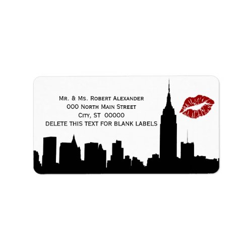 NYC Skyline Silhouette Kiss ESB 1H BW Addr Label