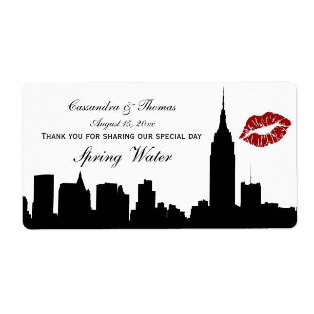 NYC Skyline Silhouette, Kiss ESB #1H BW Water Bott Label (Front)