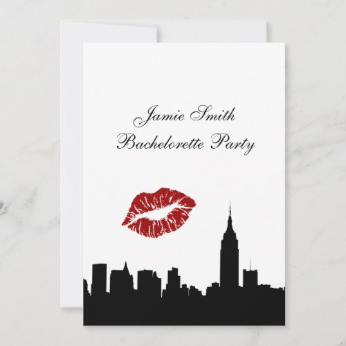 NYC Skyline Silhouette Kiss ESB 1V Bachelorette Invitation