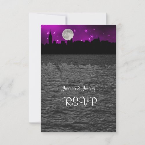 NYC Skyline Silhouette Moon Purple RSVP 2 Menu