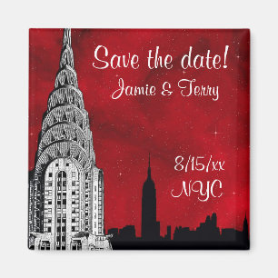 NYC Skyline Silhouette Red Star Save Date Magnet 2