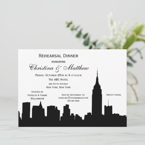 NYC Skyline Silhouette Rehearsal Dinner Personalized Invitation