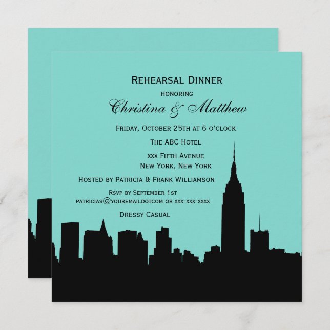 NYC Skyline Silhouette Rehearsal Dinner SQ Invitation (Front/Back)