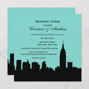 NYC Skyline Silhouette Rehearsal Dinner SQ Invitation