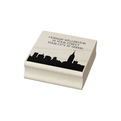 NYC Skyline Silhouette Return Address Rubber Stamp