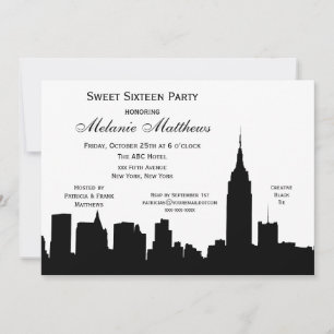 NYC Skyline Silhouette Sweet Sixteen Invitation