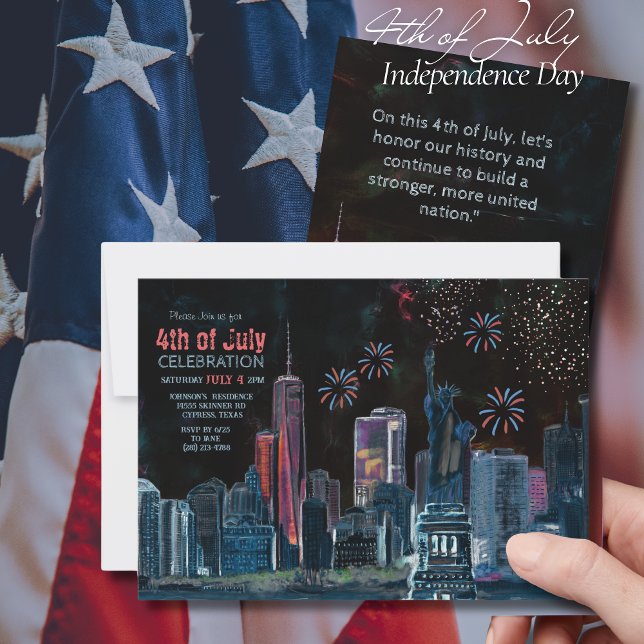 NYC Skyline Starry Night 4th of July Celebration  Invitation (NYC Skyline Starry Night 4th of July Celebration Invitation)