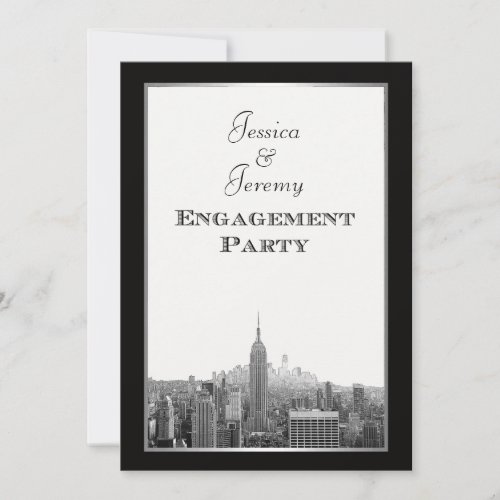 NYC Skyline Top of the Rock ESB Etched Engagement Personalized Invitations