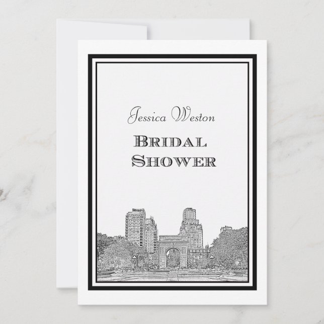 NYC Skyline Washington Sq Etched DIY Bridal Showr Invitation (Front)