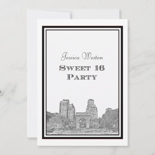 NYC Skyline Washington Sq Etched DIY Sweet 16 Invitation