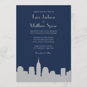 NYC Skyline Wedding Invitation - Navy / Silver