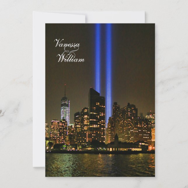 NYC Skyline: WTC 9/11 Tribute In Light #1 Wedding Invitation (Front)