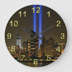 NYC Skyline: WTC 9/11 Tribute In Light 2013 #1 Large Clock