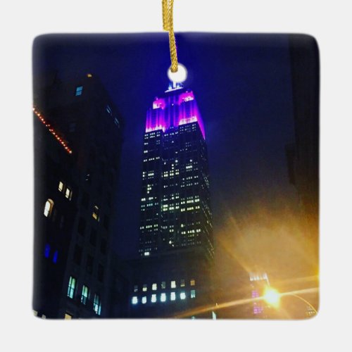 NYC Skyscraper Purple Empire State Building Night Ceramic Ornament