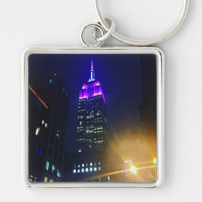 NYC Skyscraper Purple Empire State Building Night Keychain (Front)