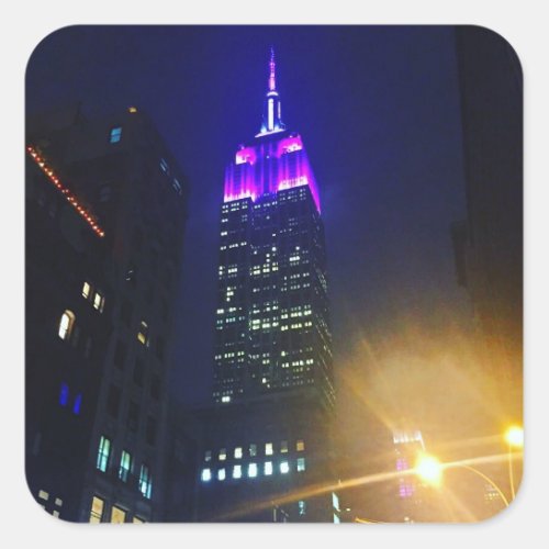 NYC Skyscraper Purple Empire State Building Night Square Sticker