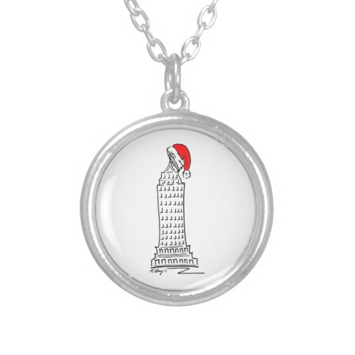 NYC Skyscraper Santa Claus Hat Christmas Landmark Silver Plated Necklace