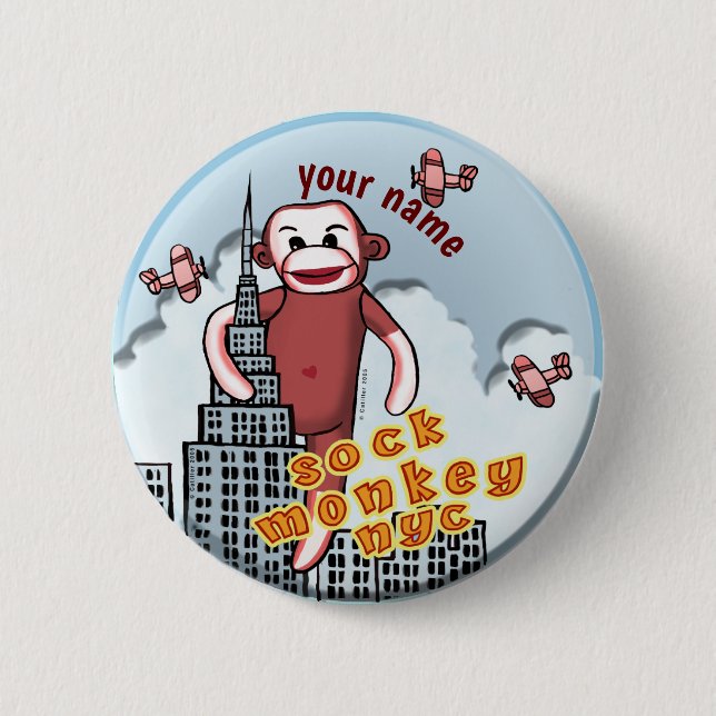NYC Sock Monkey  Button (Front)