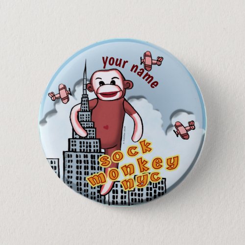 NYC Sock Monkey  custom name Button