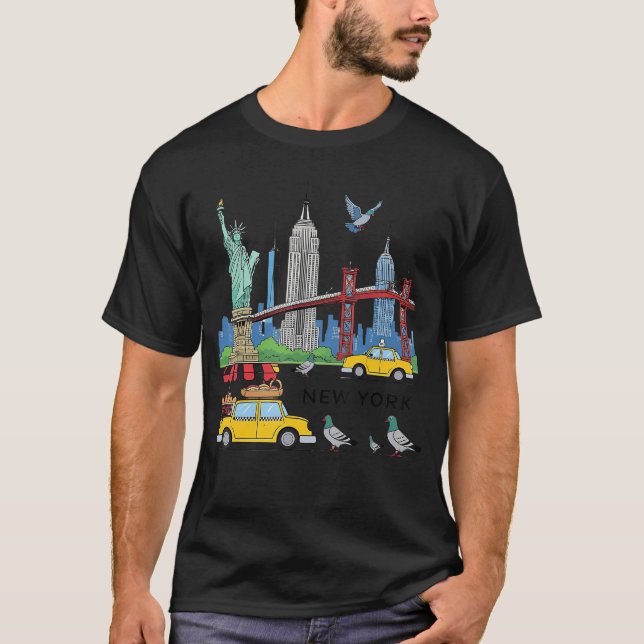 NYC Souvenir New York City USA Icons Yellowai Pige T-Shirt (Front)